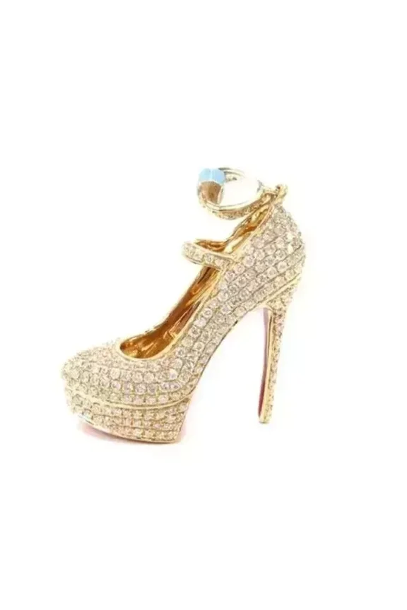 2Ct Round Cut Lab Created Diamond High Heel Shoes Pendant Chain 14K Yellow Gold Plated