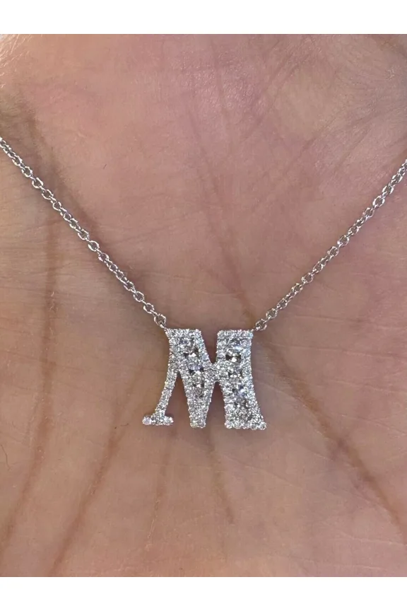 2Ct Round Cut Lab-Created Diamond Initial Letter "M" Pendant 14K White Gold Plated
