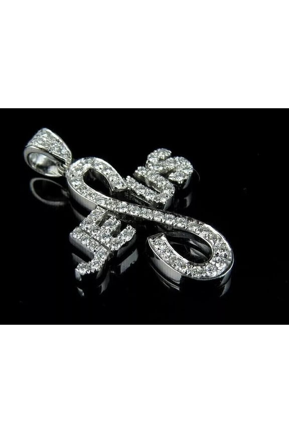 2Ct Round Cut Lab Created Diamond Jesus Name Pendant 14K White Gold Plated