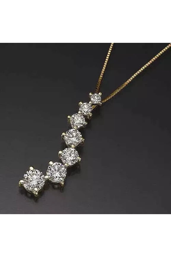 2Ct Round Cut Lab Created Diamond Journey Pendant 14K Yellow Gold Plated 18" Free Chain