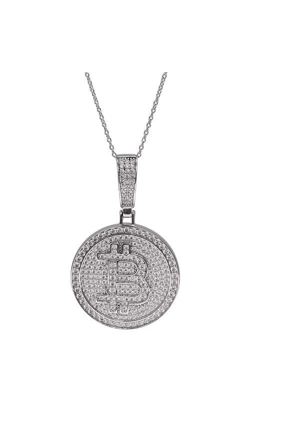 2Ct Round Cut Lab Created Diamond Men's Bitcoin Pendant 14k White Gold Plated