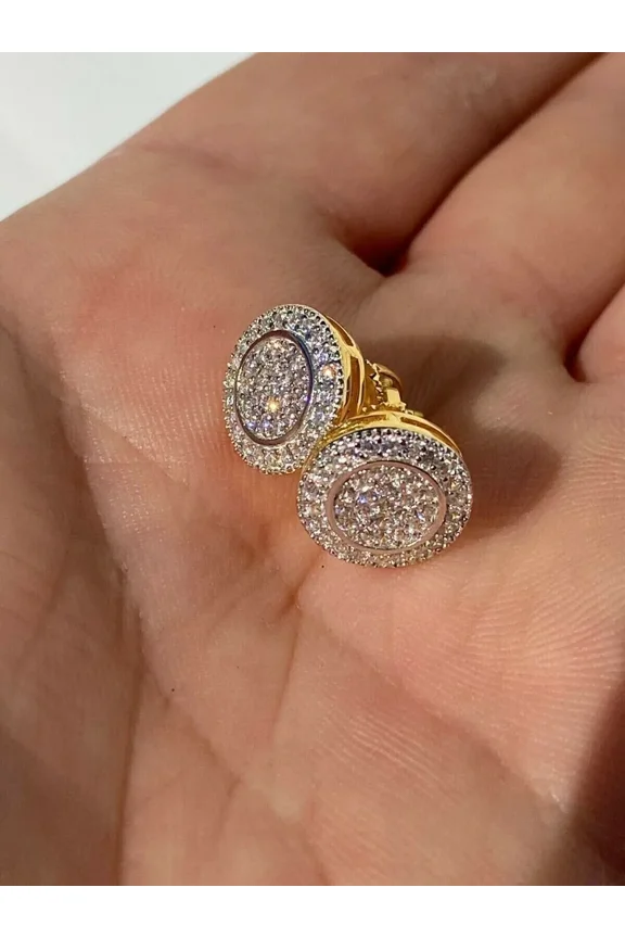 2Ct Round Cut Lab Created Diamond Men's Cluster Stud Earrings 14K Yellow Gold Plated