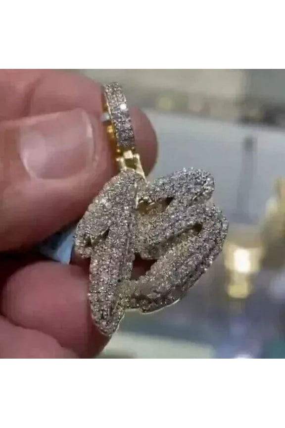 2Ct Round Cut Lab Created Diamond Men's Custom "13" Number Pendant 14k Yellow Gold Plated