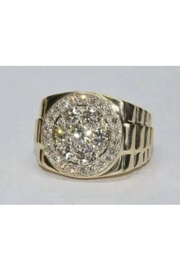 2Ct Round Cut Lab Created Diamond Men's Engagement Ring 14K Yellow Gold Plated