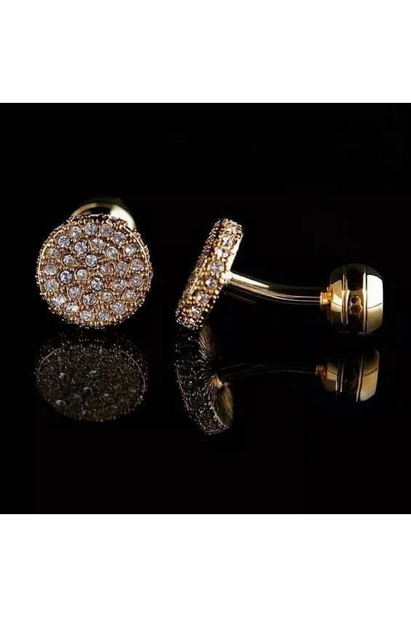 2Ct Round Cut Lab Created Diamond Men's Shirt Cufflinks WEdding Gift 14K Yellow Gold Plated Silver