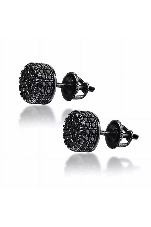 2ct Round Cut Lab-Created Diamond Men's Stud Earrings, 14K Black Gold Plated, 925 Sterling