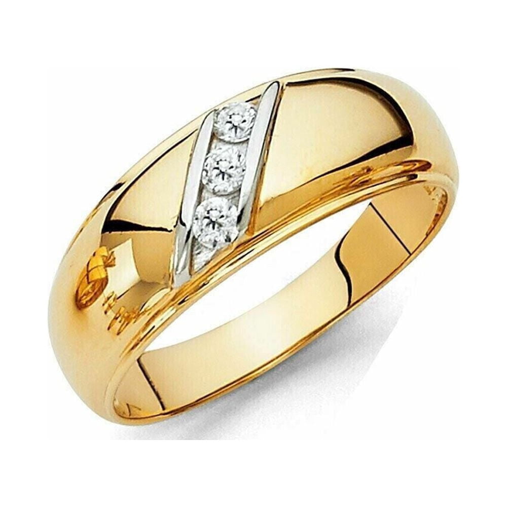 Large Yellow Lab Shree Jewels Men's Wedding Band, Round Cut Lab Diamond, 2Ct, 14K Yellow ...
