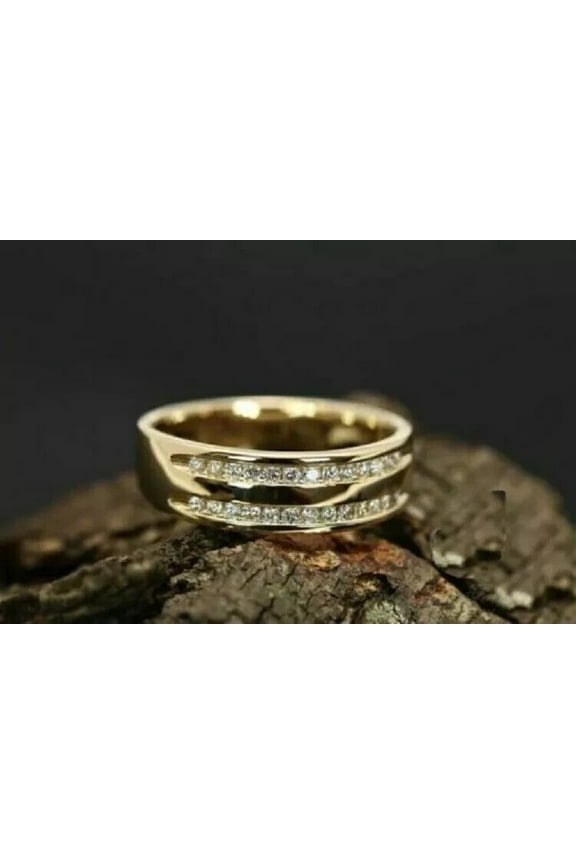 2Ct Round Cut Lab Created Diamond Men's Wedding Band Ring 14K Yellow Gold Plated