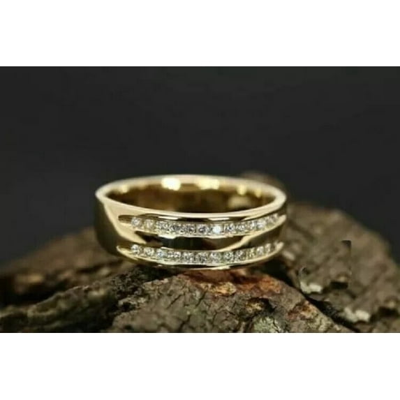 2Ct Round Cut Lab Created Diamond Men's Wedding Band Ring 14K Yellow Gold Plated