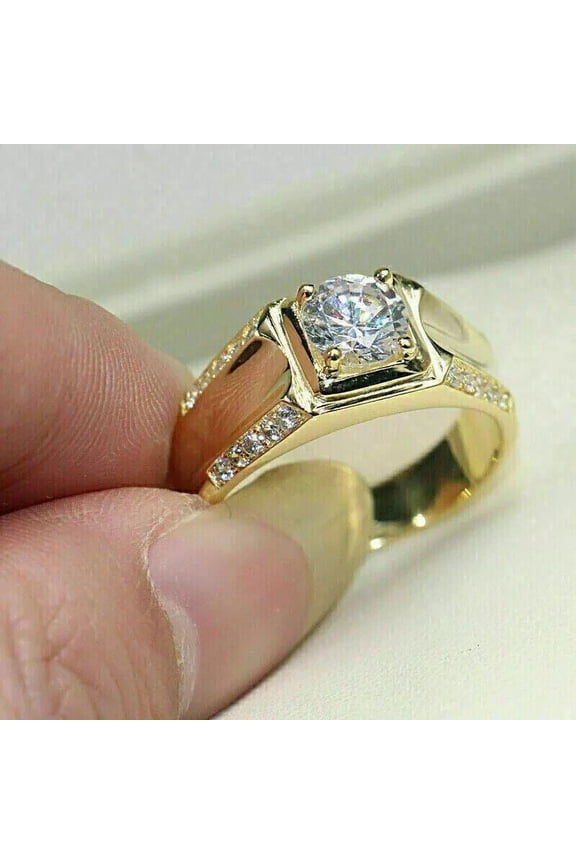 2Ct Round Cut Lab-Created Diamond Men's Wedding Band Ring 14K Yellow Gold Plated