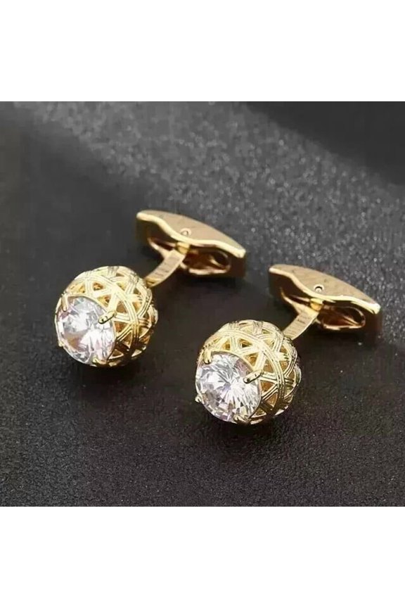 2Ct Round Cut Lab Created Diamond Men's Wedding Cufflinks 14K Yellow Gold Plated