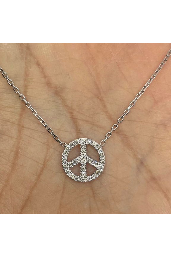 2Ct Round Cut Lab-Created Diamond Peace Sign Pendant 14K White Gold Plated Silver