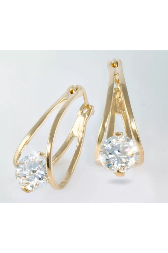 2Ct Round Cut Lab Created Diamond Pretty Solitaire Women Hoop Earrings 14K Yellow Gold Plated For Her