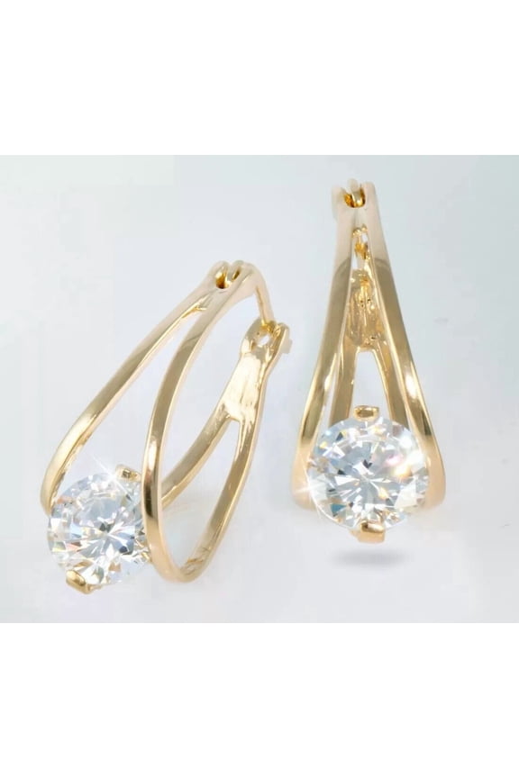 2Ct Round Cut Lab Created Diamond Pretty Solitaire Women Hoop Earrings 14K Yellow Gold Plated For Her
