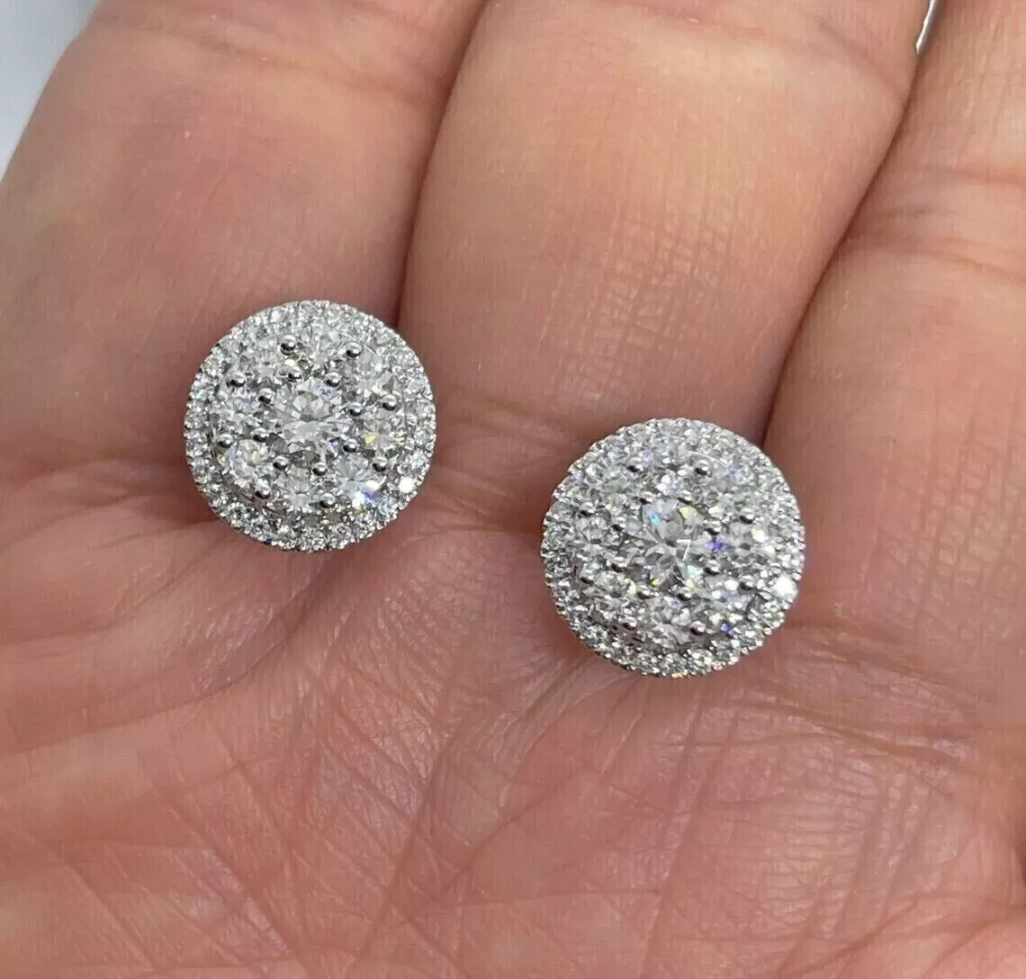 2Ct Round Cut Lab Created Diamond Push Back Stud Earrings 14K White Gold Plated