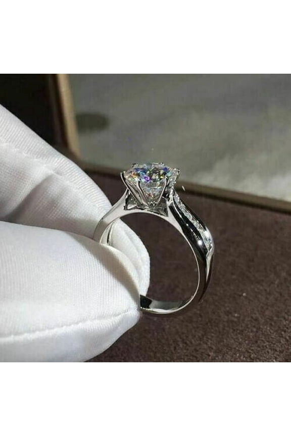 2Ct Round Cut Lab Created Diamond Solitaire Engagement Ring 14k White Gold Plated Sterling Silver