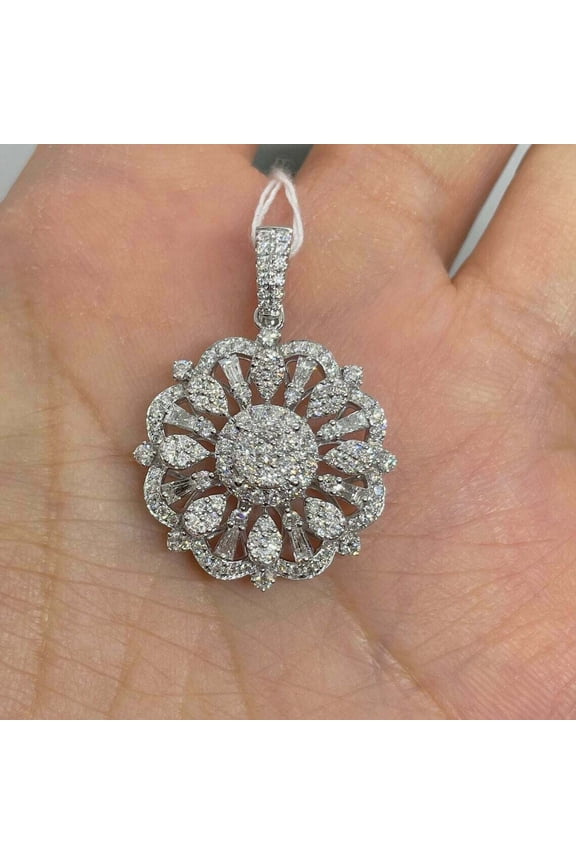 2Ct Round Cut Lab Created Diamond Solitaire Pendant 14K White Gold Plated Silver