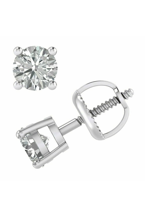 2Ct Round Cut Lab-Created Diamond Solitaire Stud Earrings 14K White Gold Plated