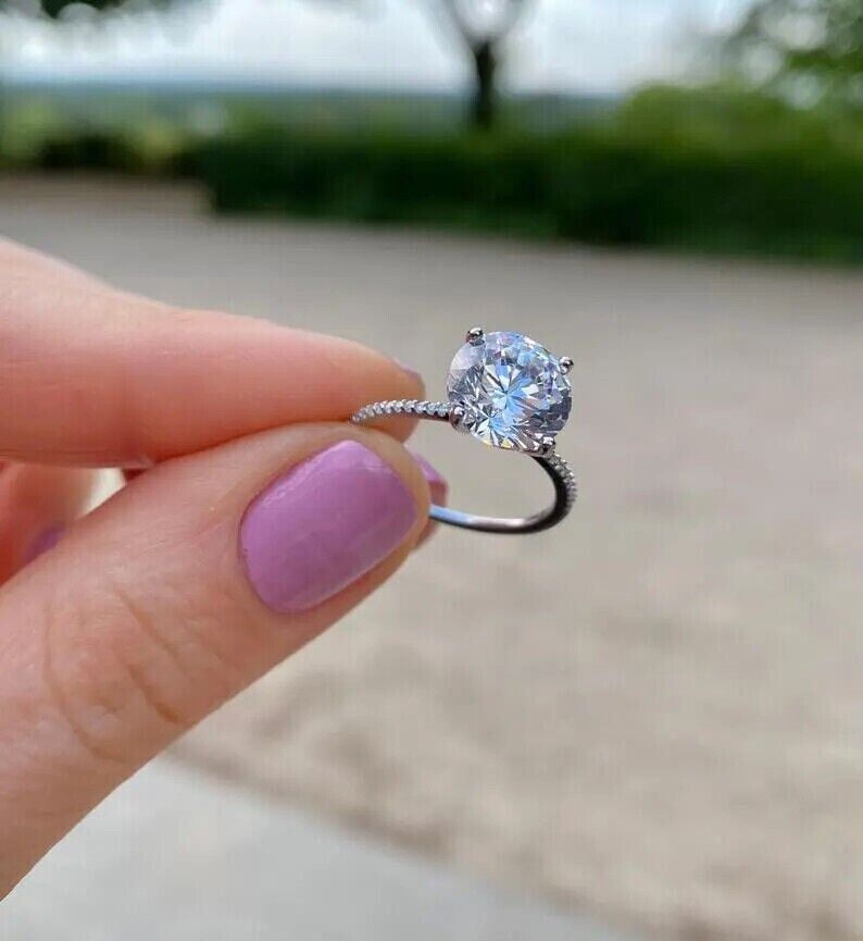 2Ct Round Cut Lab Created Diamond Solitaire Wedding Ring 14K White Gold ...