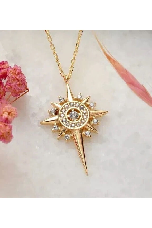 2Ct Round Cut Lab Created Diamond Star Chain Pendant 14K Yellow Gold Plated