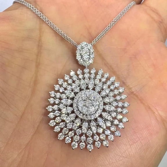 2Ct Round Cut Lab Created Diamond Starburst Flower Pendant 14K White Gold Plated