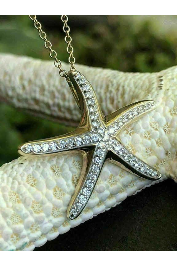 2Ct Round Cut Lab Created Diamond Starfish Star Pendant 14K Yellow Gold Over Free Chain