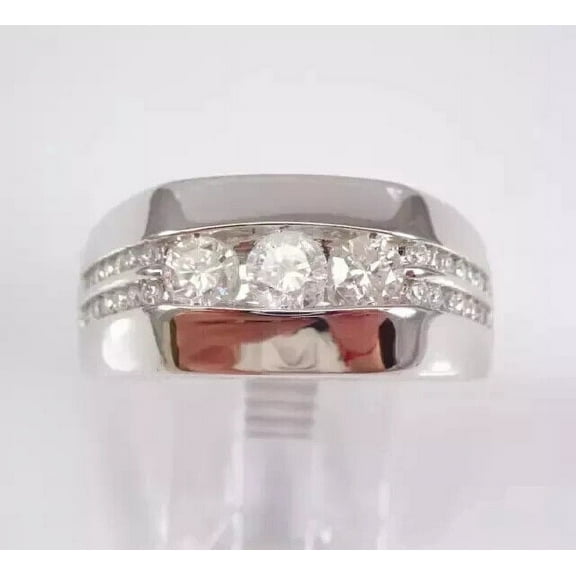 2Ct Round Cut Lab Created Diamond Three Stone Engagement Men's Ring 14K White Gold Plated 925 Silver
