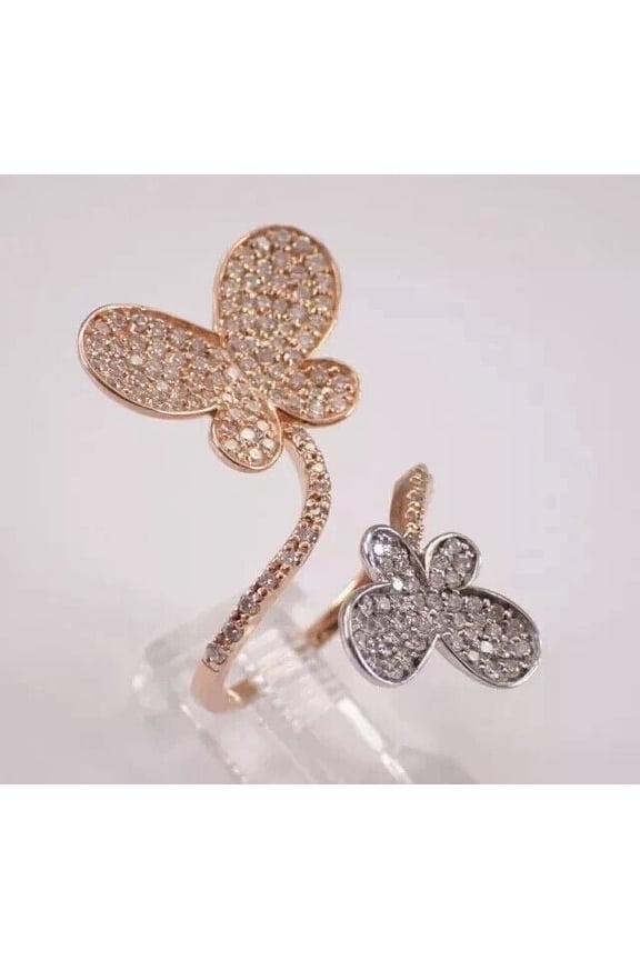 2Ct Round Cut Lab Created Diamond Two Butterfly Engagement Ring 14K White Gold Plated 925 Silver