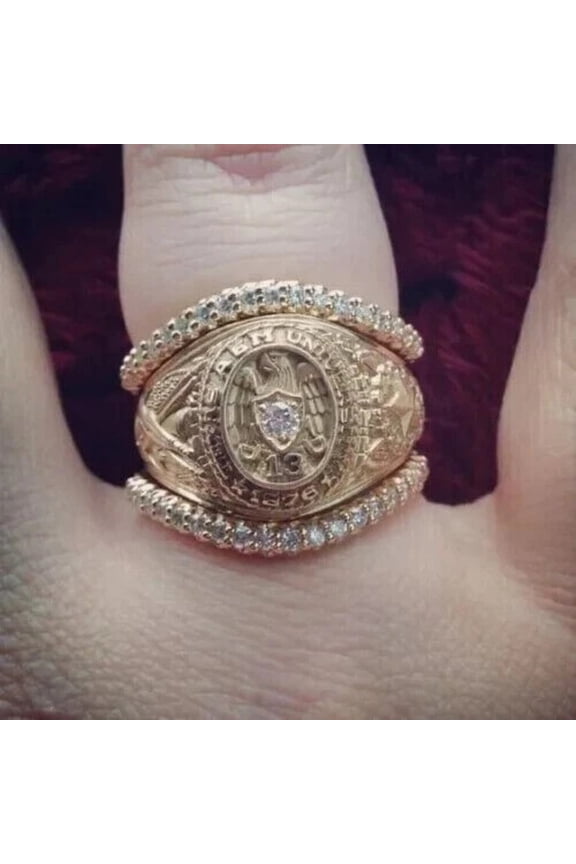 2Ct Round Cut Lab Created Diamond University Aggie Ring Set 14k Yellow Gold Plated Statement Ring