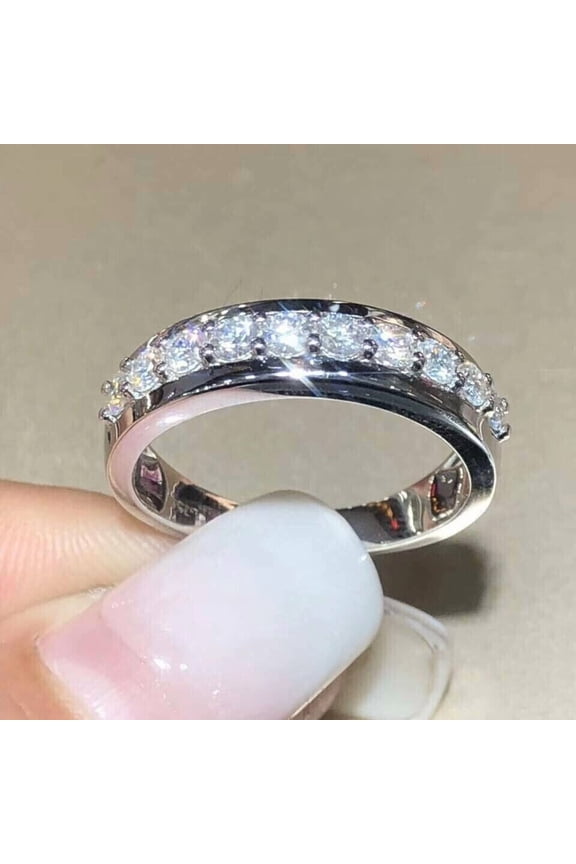 2Ct Round Cut Lab Created Diamond Wedding Band Ring 14K White Gold Plated Silver