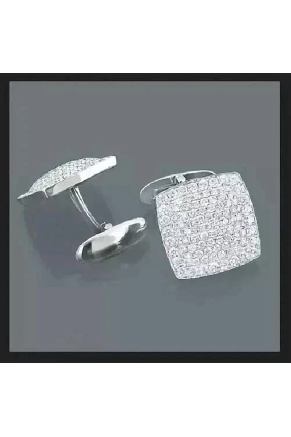 2Ct Round Cut Lab Created Diamond Wedding Men's Cufflinks 14K White Gold Plated