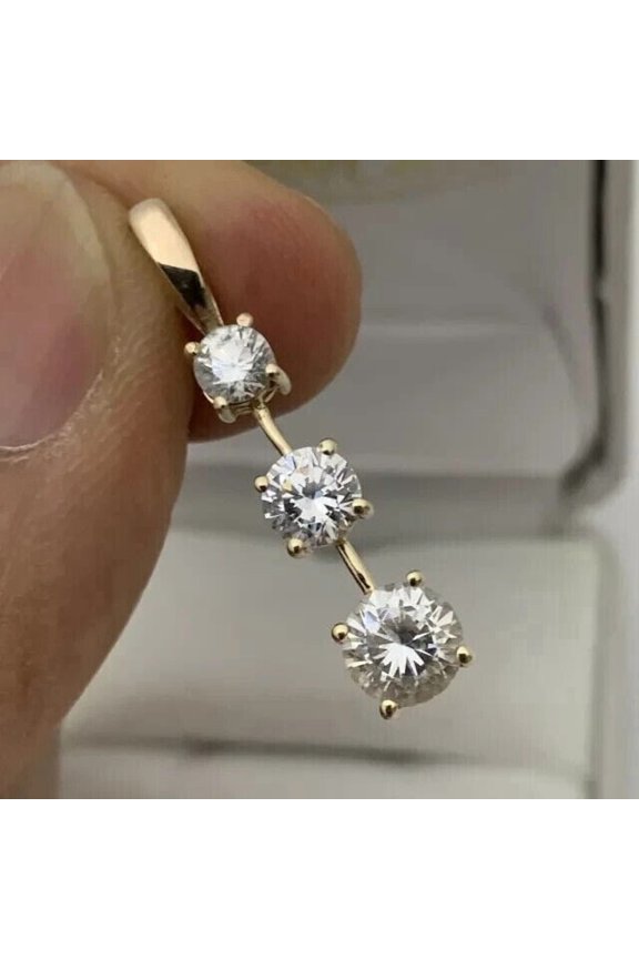 2Ct Round Cut Lab Created Diamond Women 3 Stone Pendant Chain 14K Yellow Gold Plated