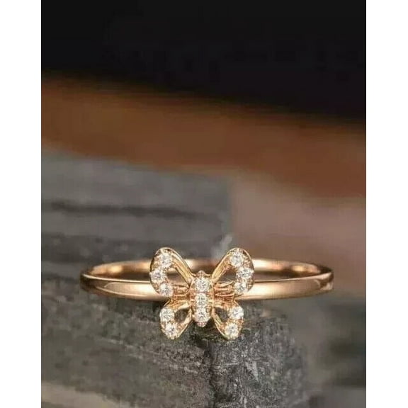 2Ct Round Cut Lab-Created Diamond Women Butterfly Ring 14k Rose Gold Plated