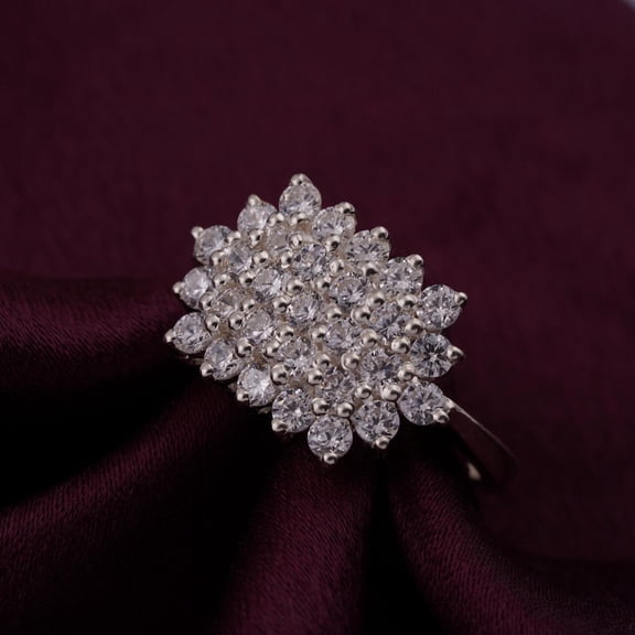 2Ct Round Cut Real Moissanite Diamond Women Cluster Engagement Ring 14K White Gold Plated