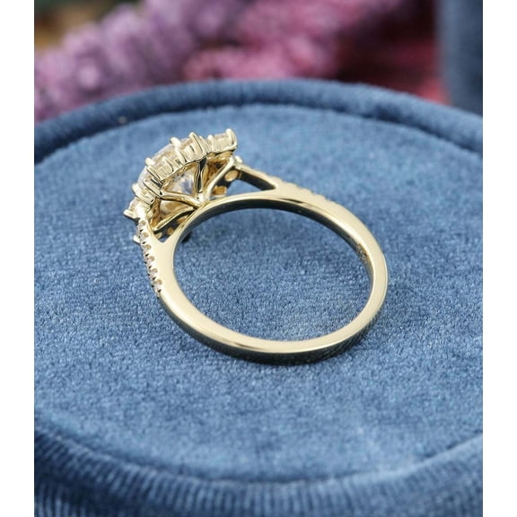 2Ct Round Cut Real Moissanite Diamond Women Cluster Engagement Ring 14K Yellow Gold Plated