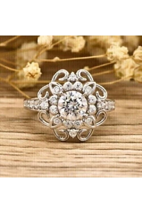 2Ct Round Cut Lab-Created Diamond Women Wedding Ring 14K White Gold Plated