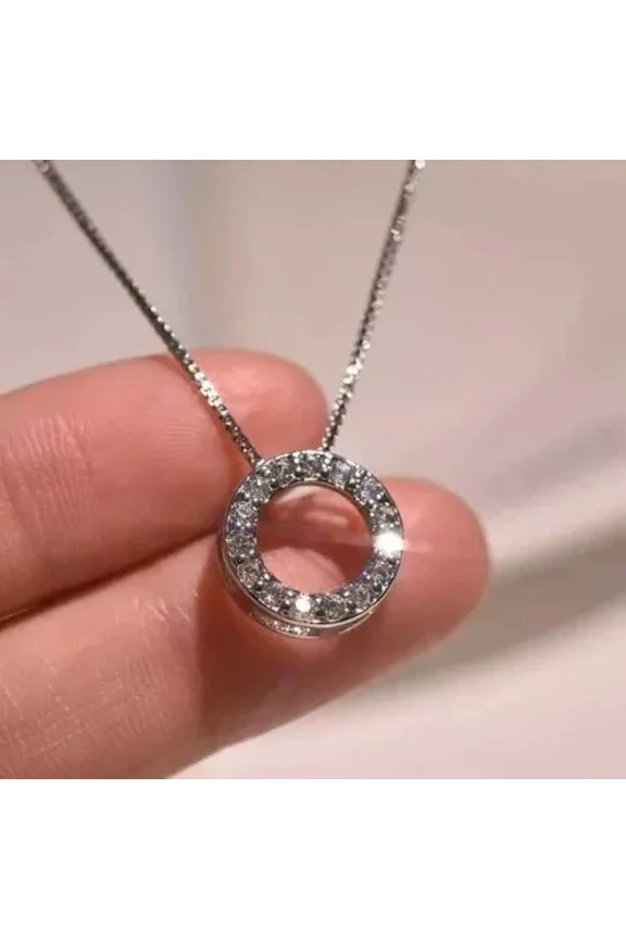 2Ct Round Cut Lab-Created Diamond Women's Circle Pendant 14k White Gold Plated