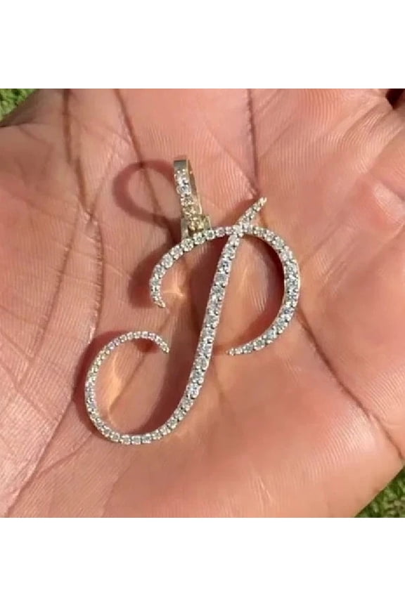 2Ct Round Cut Lab Created Diamond Women's Custom Initial P Pendant 14K White Gold Plated Silver