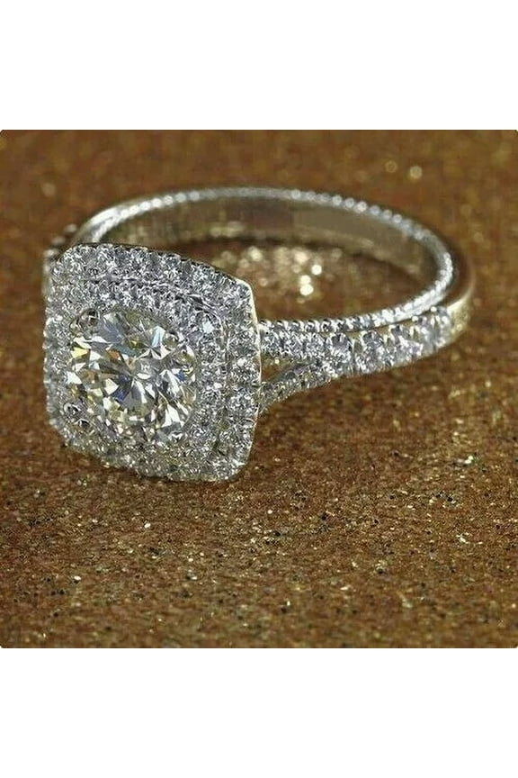 2Ct Round Cut Lab Created Diamond Women's Double Halo Engagement Ring 14k White Gold Plated