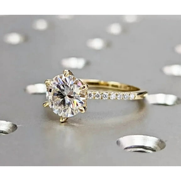 2Ct Round Cut Lab-Created Diamond Women's Engagement Ring 14K Yellow Gold Plated