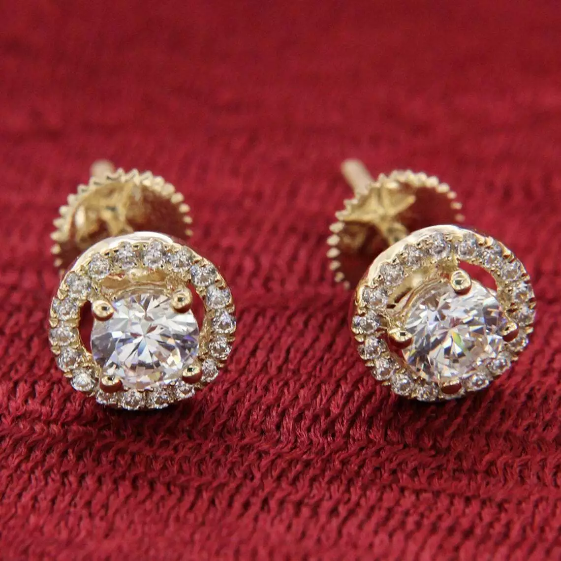 NEW LATEST ENTERPRISES 2Ct Round Cut Lab Created Diamond Women's Halo Stud Earrings 14k Yellow Gold Plated