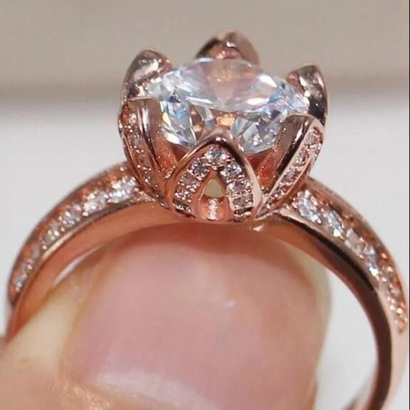 2Ct Round Cut Lab Created Diamond Women's Single Stone Wedding Ring 14K Rose Gold Plated Silver