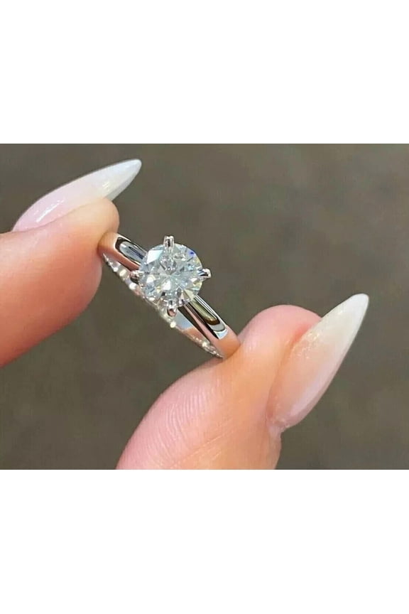 2Ct Round Cut Lab Created Diamond Women's Wedding Ring 925 Sterling Silver 14K White Gold Plated.