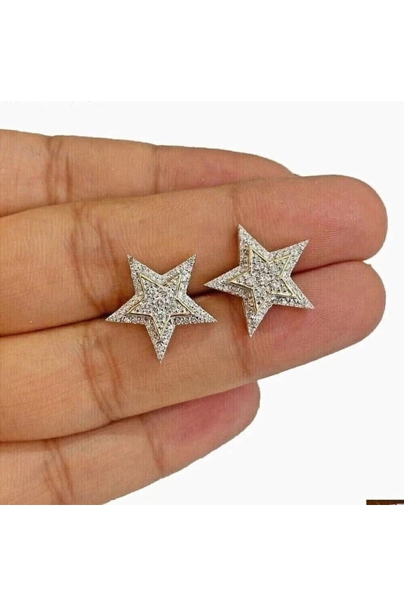 2Ct Round Cut Lab Created Dimaond Women's Star Stud Earrings 14K Yellow /White Gold Plated Silver
