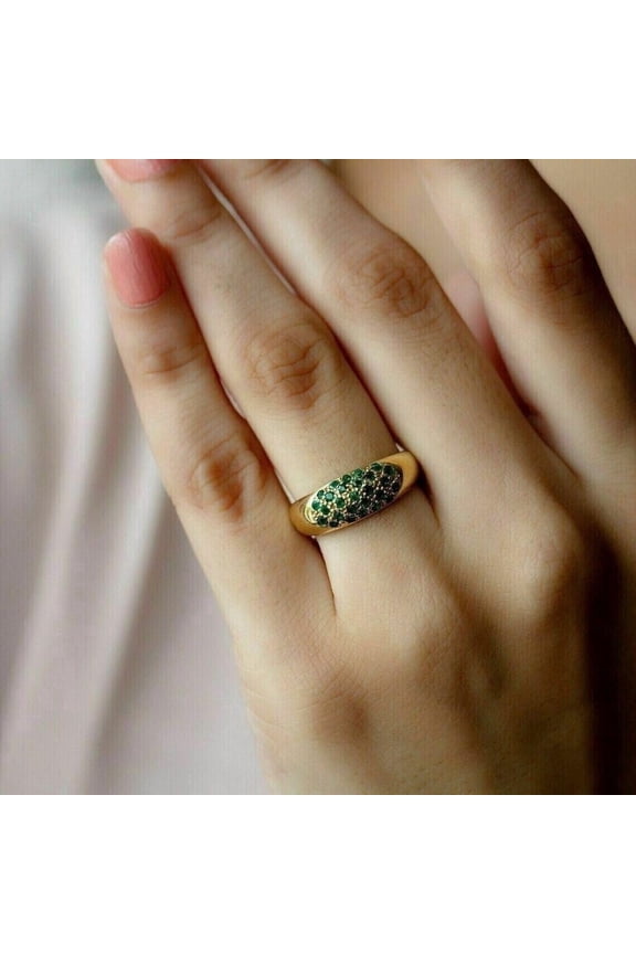 2Ct Round Cut Lab Created Emerald Womens Engagement Ring 14K Yellow Gold Plated