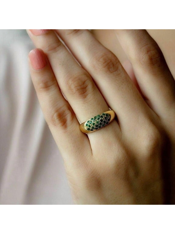 2Ct Round Cut Lab Created Emerald Womens Engagement Ring 14K Yellow Gold Plated