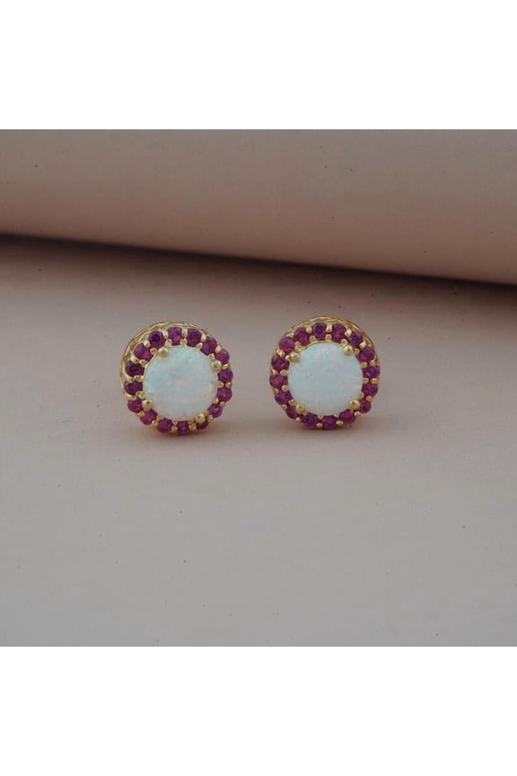 2Ct Round Cut Lab Created Fire Opal 14K Yellow Gold Plated Silver Women's Earrings