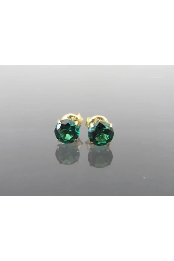 2Ct Round Cut Lab Created Green Emerald Stud Earrings 14K Yellow Gold Plated