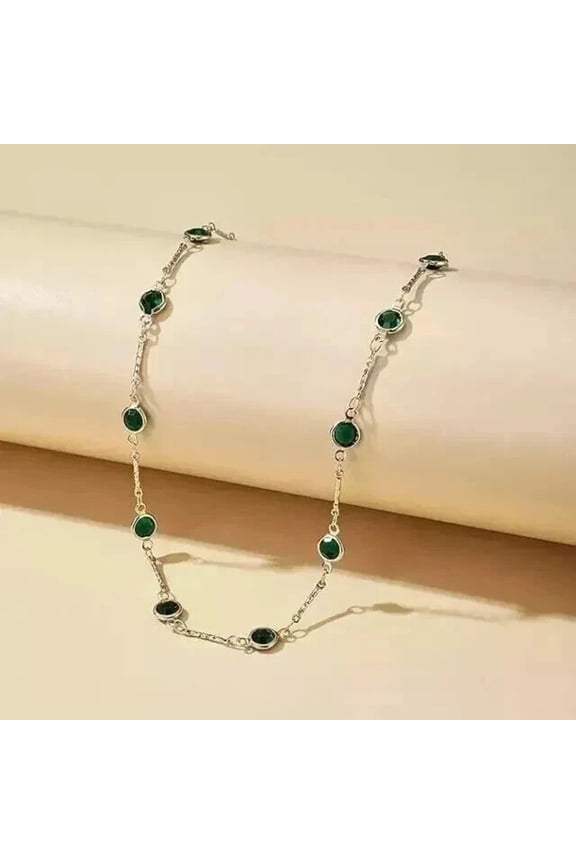 2Ct Round Cut Lab-Created Green Emerald Women's Necklace 14k White Gold Plated Silver 16 Inch