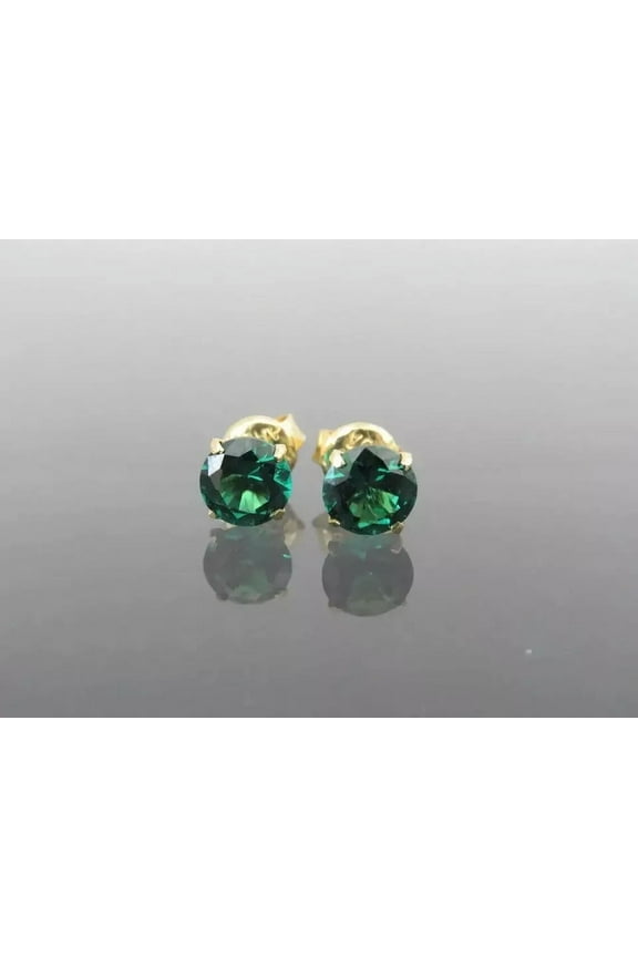 2Ct Round Cut Lab Created Green Emerald Women's Stud Earrings 14K Yellow Gold Plated